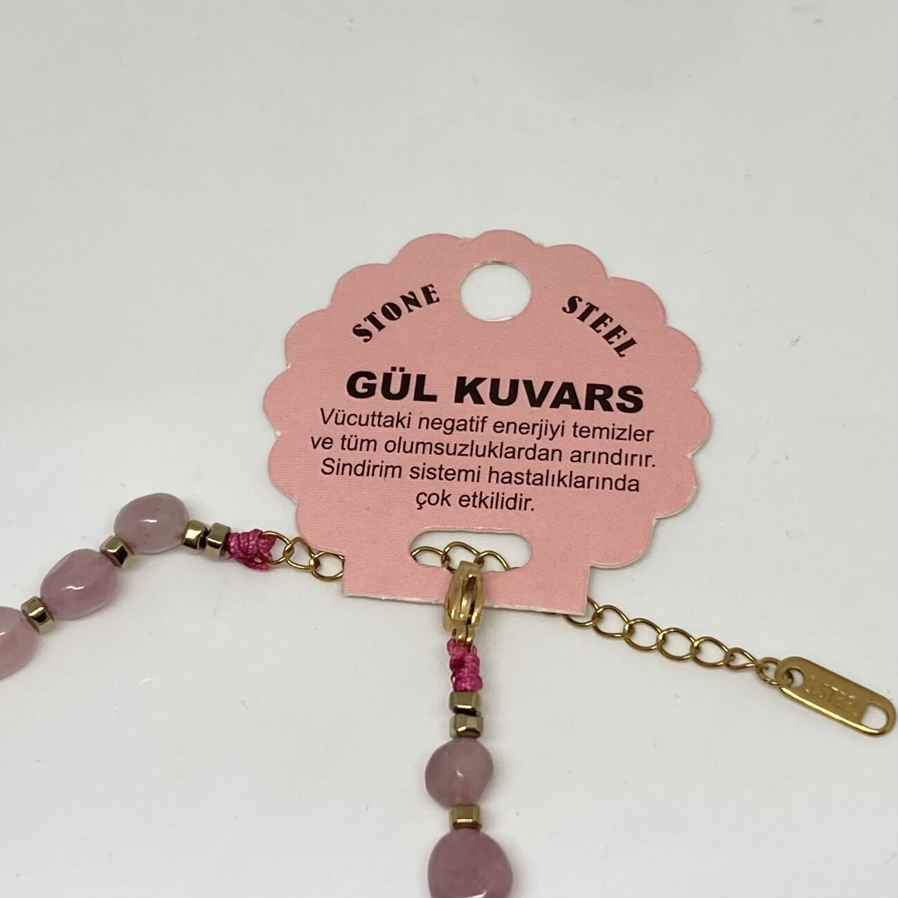 Gül Kuvars Doğal Taş Bileklik