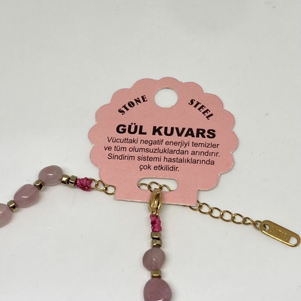 Gül Kuvars Doğal Taş Bileklik