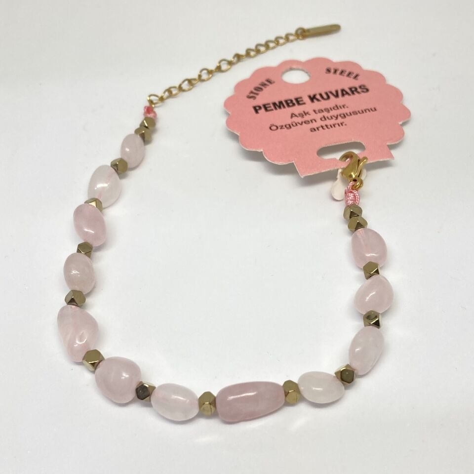 Pembe Kuvars Doğal Taş Bileklik