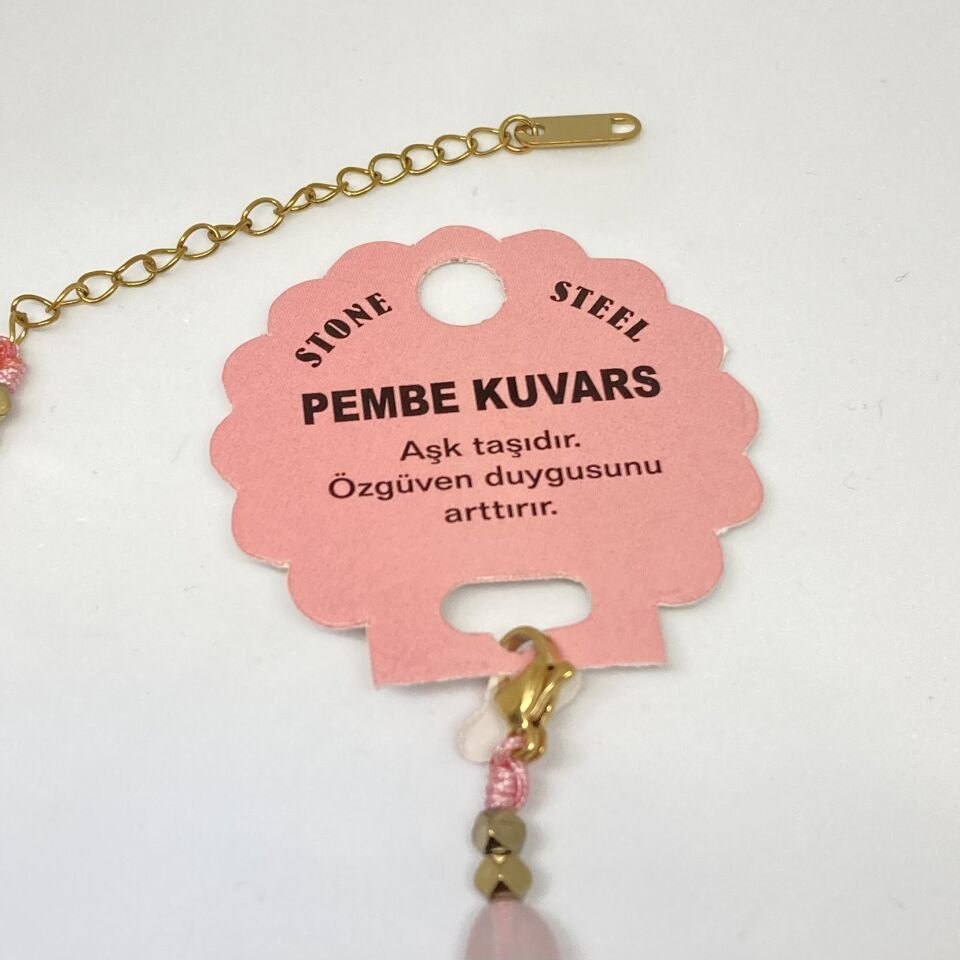 Pembe Kuvars Doğal Taş Bileklik