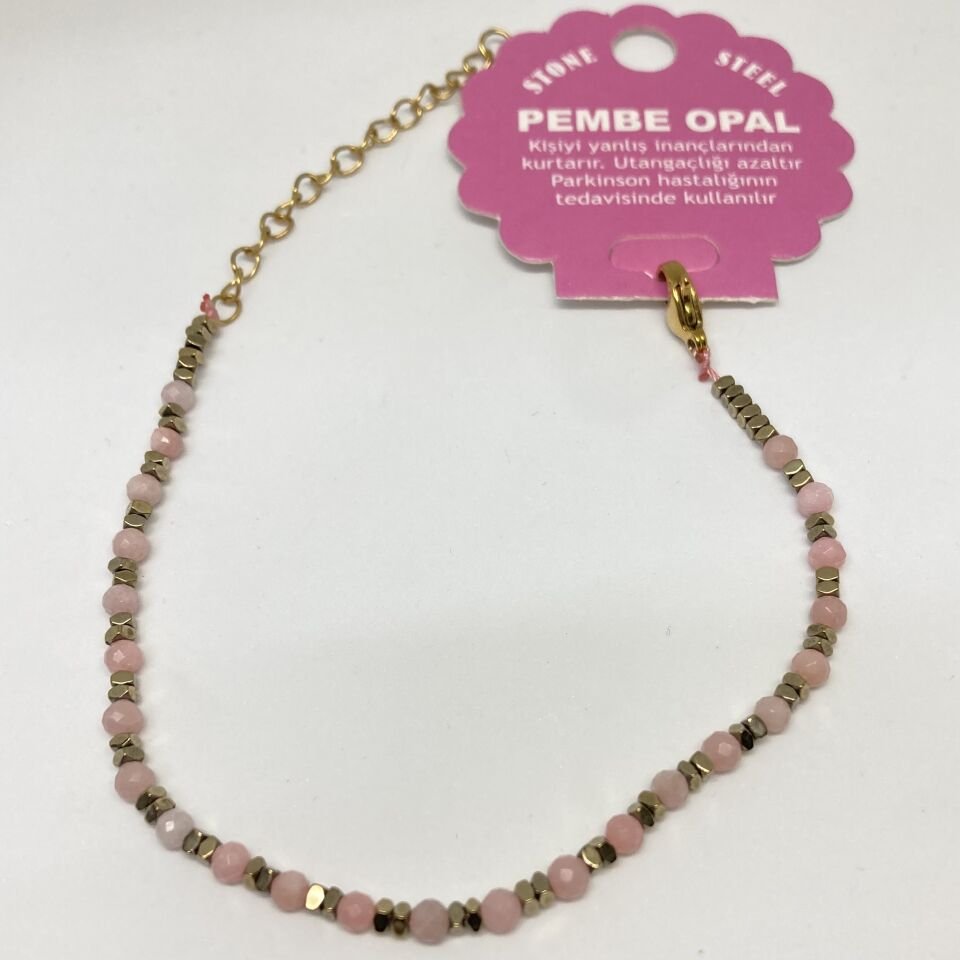 Pembe Opal Doğal  Taş Bileklik
